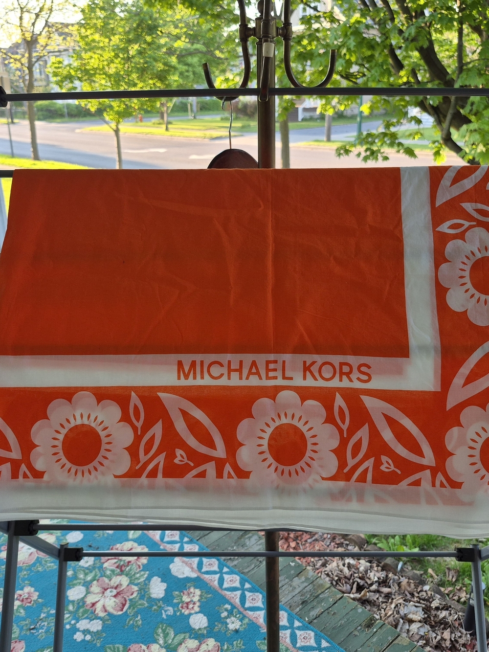 Michael Kors Orange and White Floral Border Sarong Pareo Swimsuit Wrap